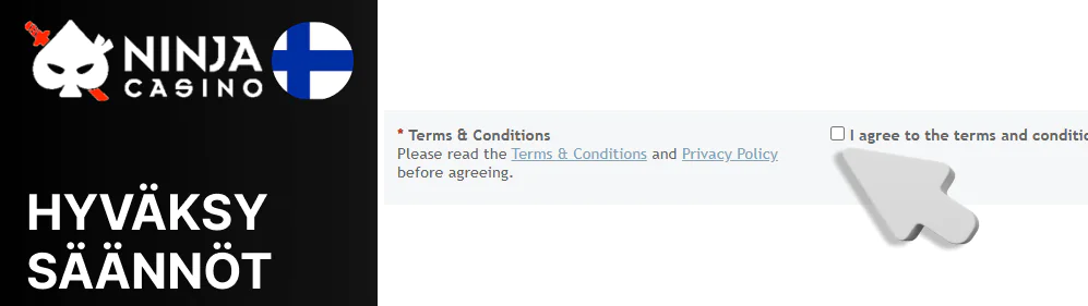 Hyväksy säännöt ja käy läpi captcha Ninja Casino