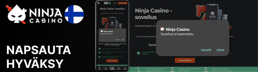 Näet ponnahdusikkunan näytöllä muutaman sekunnin kuluttua Ninja Casino