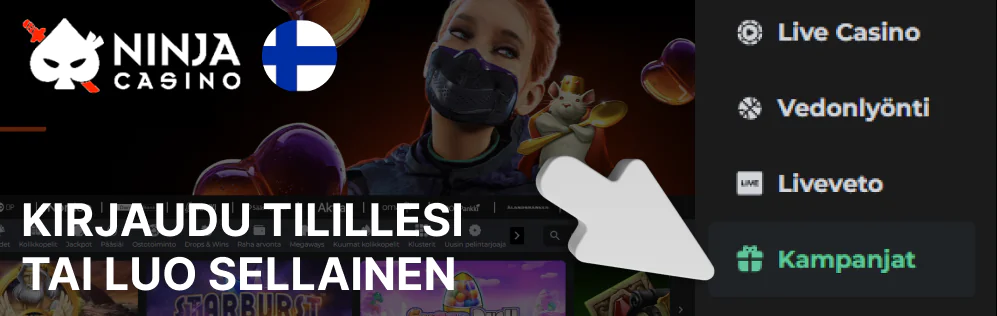 Siirry päävalikon Kampanjat-välilehdelle Ninja Casino