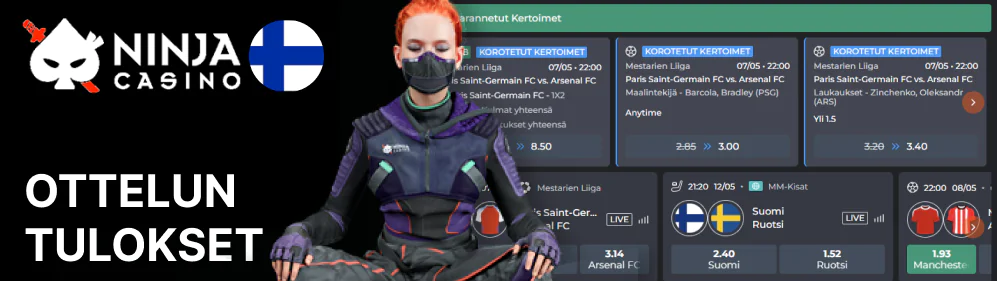 Urheilutulokset päivittyvät välittömästi Ninja Casino live-tulostaululle otteluiden edetessä