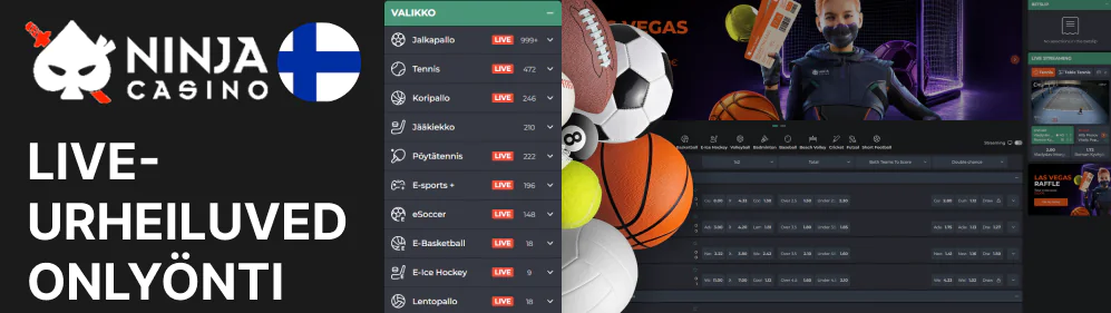 Vedonlyöjät voivat tehdä panoksia satoihin otteluihin päivittäin. Sivusto kattaa suuret turnaukset ja päivittää kertoimet jokaisen ottelun aikana Ninja Casino