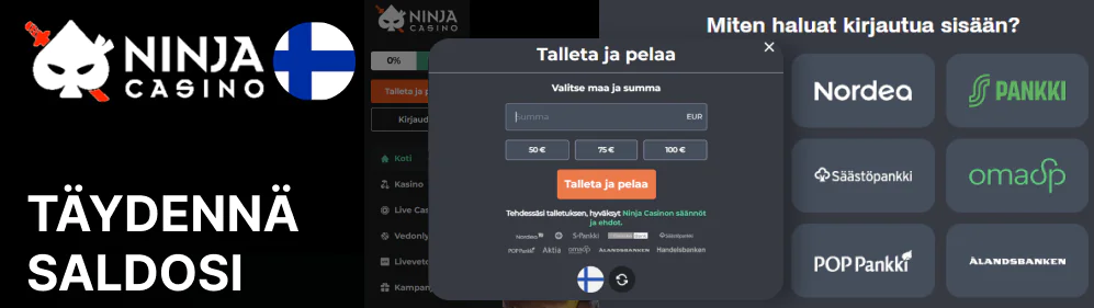 Rahoita saldosi käyttämällä suosikkimaksutapaasi Ninja Casino