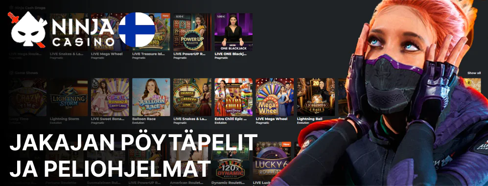 Ammattitaitoiset jakajat sekoittavat kortteja ja pyörittävät pyöriä ympäri vuorokauden NinjaCasino livepöydissä HD-striimien välityksellä