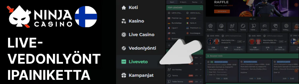 Paina vasemmalla olevaa Live-vedonlyöntipainiketta Ninja Casino