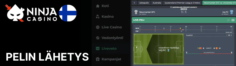 Suorita suoratoisto, jos sitä tarjotaan, ja katso tilastot ja mitä kentällä tapahtuu Ninja Casino