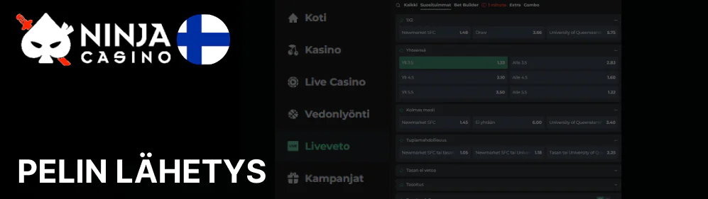 Lisää ne vetoseteliin painamalla kertoimia Ninja Casino
