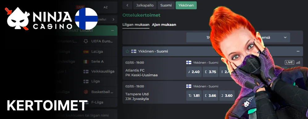 Kertoimet ovat eri muodoissa Ninja Casino vedonvälittäjässä. Niitä on kolme, joita voit kokeilla sivustolla
