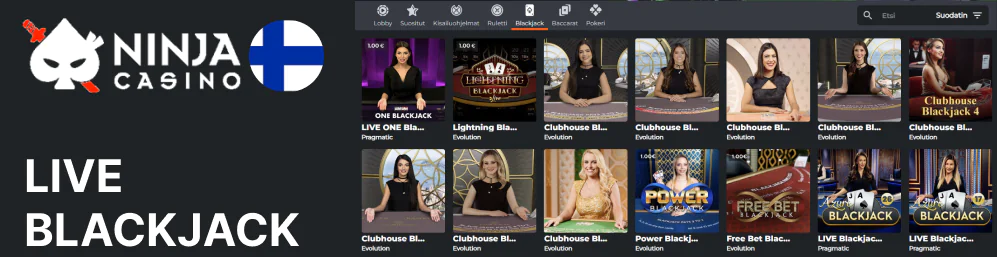 Ninja Casino on 36 live-blackjack-pöytää