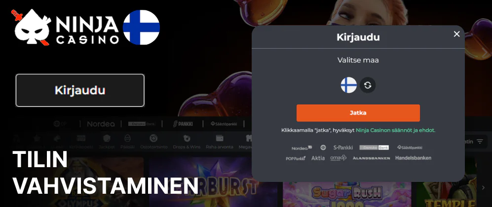 Varmennus Ninja Casino Suomessa on pakollinen, mutta se tapahtuu lähes automaattisesti