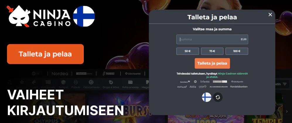 Ninja Casino sivuston kirjautuminen on kuin prosessi, joka tarkoittaa rekisteröitymistä