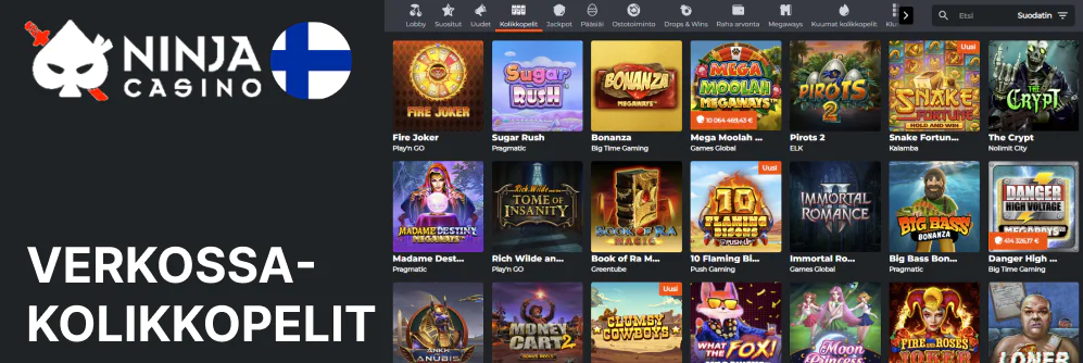 NinjaCasino tarjoaa useita tuhansia verkossa-kolikkopelejä