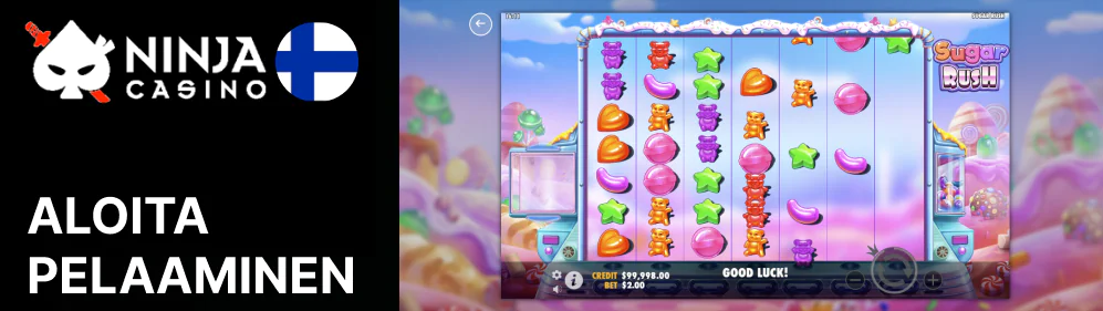 Aloita pelaaminen painamalla Pelaa tai Pyöritä Ninja Casino