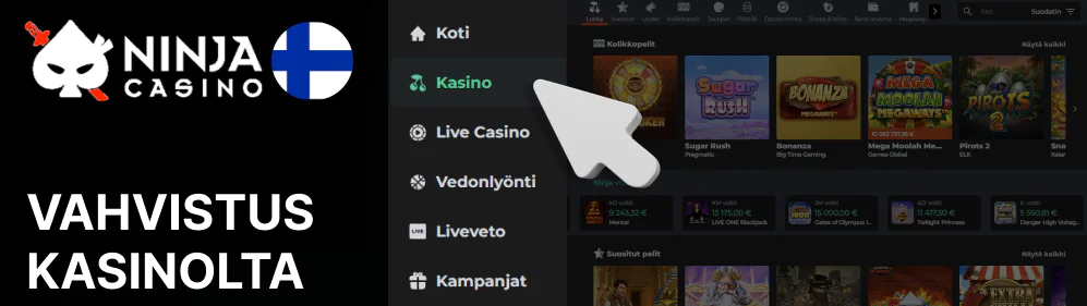 Valitse kasino-välilehti vasemmalla Ninja Casino