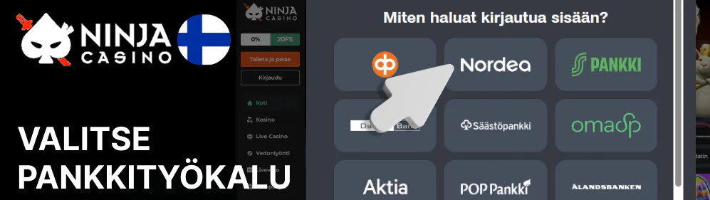 Valitse pankkityökalu Ninja Casino