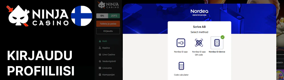 Kirjaudu profiiliisi valitun pankin kautta Ninja Casino