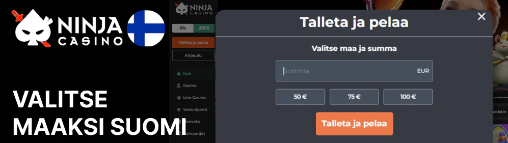 Kun kirjautuminen on valmis, paina Talletus Ninja Casino