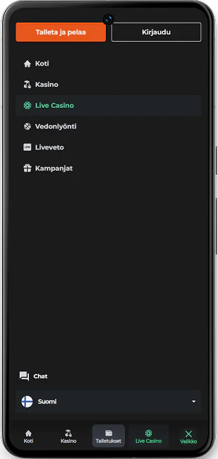 Ninja Casino valikon kuvakaappaus